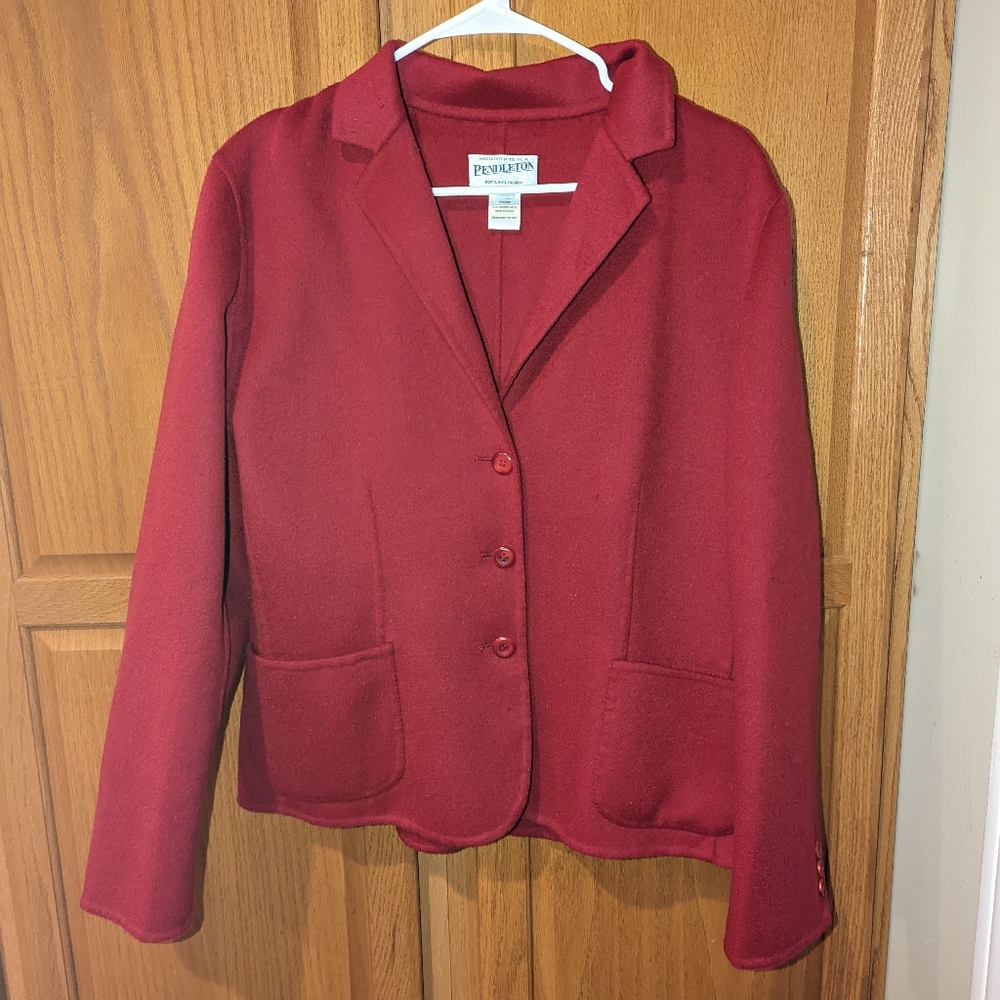 Vintage Pendleton 100% pure Merino wool women size L red blazer jacket coat 